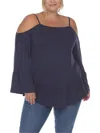 White Mark Plus Size Cold Shoulder Ruffle Sleeve Top In Blue