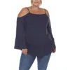 White Mark Plus Size Cold Shoulder Ruffle Sleeve Top In Blue