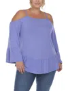 White Mark Plus Size Cold Shoulder Ruffle Sleeve Top In Purple