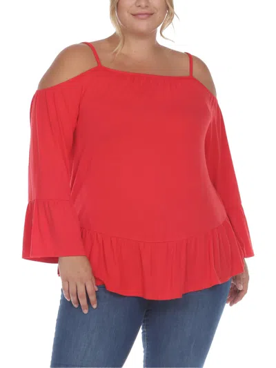 White Mark Plus Size Cold Shoulder Ruffle Sleeve Top In Red