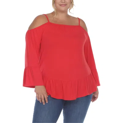 White Mark Plus Womens Ruffled Hem Cold Shoulder Peasant Top In Red