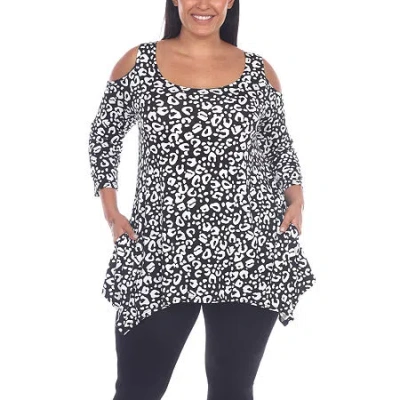 White Mark Plus Womens Scoop Neck 3/4 Sleeve Tunic Top In Black