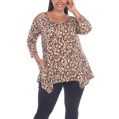 White Mark Plus Womens Scoop Neck 3/4 Sleeve Tunic Top In Brown