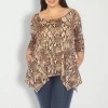 White Mark Plus Womens Scoop Neck 3/4 Sleeve Tunic Top In Brown