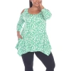 White Mark Plus Womens Scoop Neck 3/4 Sleeve Tunic Top In Green