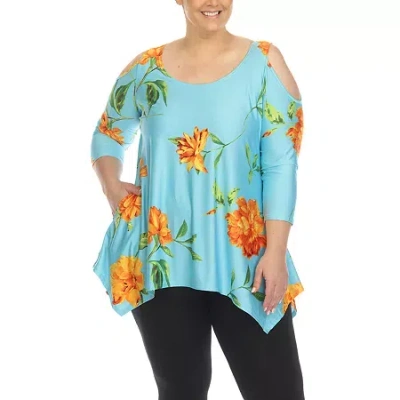 White Mark Plus Womens Scoop Neck 3/4 Sleeve Tunic Top In Orange