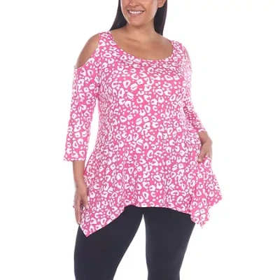 White Mark Plus Womens Scoop Neck 3/4 Sleeve Tunic Top In Pink