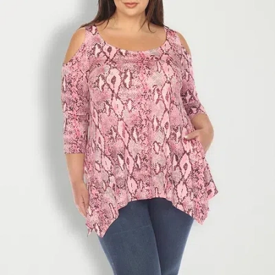 White Mark Plus Womens Scoop Neck 3/4 Sleeve Tunic Top In Pink