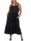 White Mark Plus Womens Scoop Neck Midi Midi Dress In Black