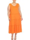 White Mark Plus Size Scoop Neck Tiered Midi Dress In Multi