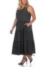 White Mark Maternity Plus Size Scoop Neck Tiered Midi Dress In Pink