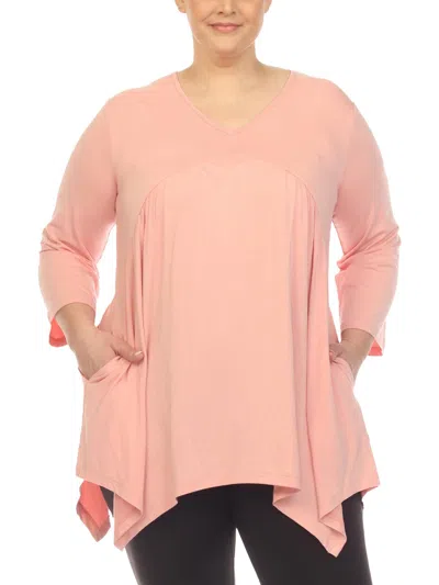 White Mark Plus Womens Sharkbite Hem V-neck Tunic Top In Multi