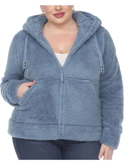 White Mark Plus Size Hooded Sherpa Jacket In Denim Blue