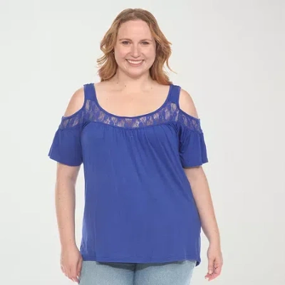 White Mark Plus Womens Short Sleeve Tunic Top In Blue