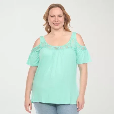 White Mark Plus Womens Short Sleeve Tunic Top In Green