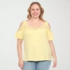 White Mark Plus Womens Lace Trim Viscose Pullover Top In Yellow