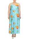 White Mark Plus Size Floral Strap Maxi Dress In Blue