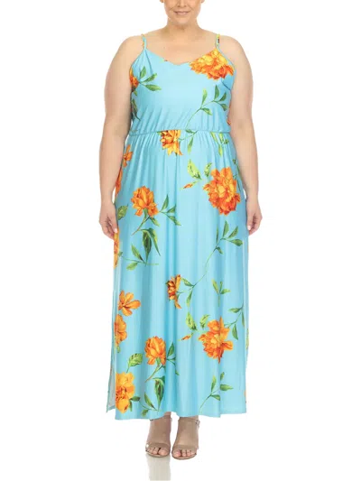 White Mark Plus Size Floral Strap Maxi Dress In Blue,orange