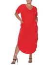 White Mark Plus Size Short Sleeve V-neck Maxi Dress In Red