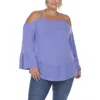 White Mark Plus Size Cold Shoulder Ruffle Sleeve Top In Purple