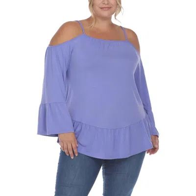 White Mark Plus Womens Ruffled Hem Cold Shoulder Peasant Top In Purple