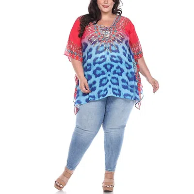 White Mark Plus Womens Split Tie Neck 3/4 Sleeve Tunic Top In Pink