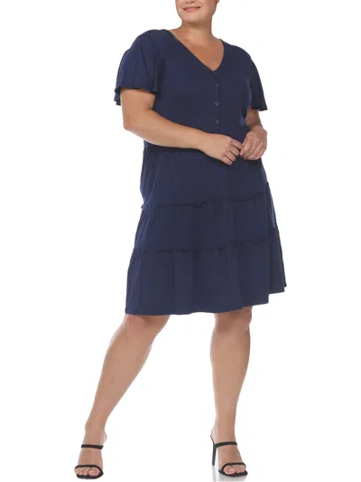 WHITE MARK PLUS WOMENS TIERED JERSEY SHIRTDRESS