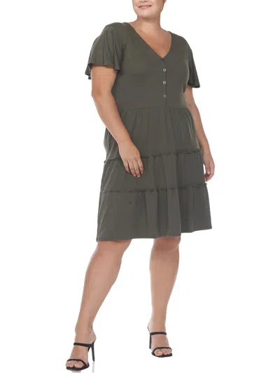 White Mark Plus Womens Tiered Jersey Shirtdress In Green