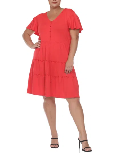 White Mark Plus Size Short Sleeve V-neck Tiered Dress In Red