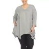 White Mark Plus Womens V Neck 3/4 Sleeve Tunic Top In Gray