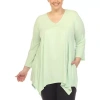 White Mark Plus Womens V Neck 3/4 Sleeve Tunic Top In Green