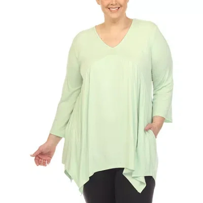 White Mark Plus Womens V Neck 3/4 Sleeve Tunic Top In Green