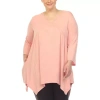 White Mark Plus Size Empire Cut V-neck Tunic Top In Pink