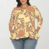 White Mark Plus Womens V Neck 3/4 Sleeve Tunic Top In Yellow