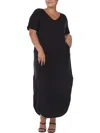 White Mark Plus Womens V-neck Long T-shirt Dress In Black