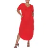 White Mark Plus Womens V-neck Long T-shirt Dress In Red