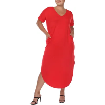 White Mark Plus Womens V-neck Long T-shirt Dress In Red