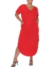White Mark Plus Size Short Sleeve V-neck Maxi Dress In Red