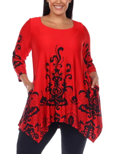 White Mark Plus Yanette Womens Printed Sharkbite Hem Tunic Top In Red