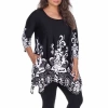 White Mark Plus Yanette Womens Scoop Neck 3/4 Sleeve Tunic Top In Black
