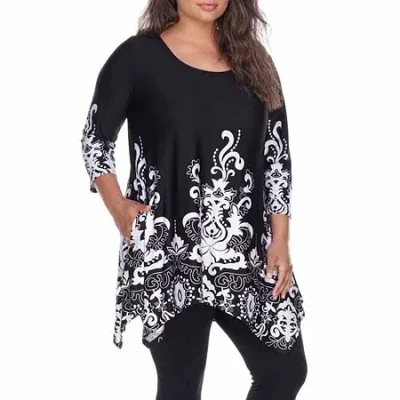 White Mark Plus Yanette Womens Scoop Neck 3/4 Sleeve Tunic Top In Black