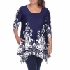 White Mark Plus Yanette Womens Scoop Neck 3/4 Sleeve Tunic Top In Blue