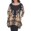 White Mark Plus Yanette Womens Scoop Neck 3/4 Sleeve Tunic Top In Brown