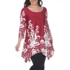White Mark Plus Yanette Womens Scoop Neck 3/4 Sleeve Tunic Top In Red