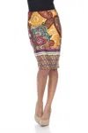 White Mark Printed Pencil Skirt In Mustard Brown In Multi