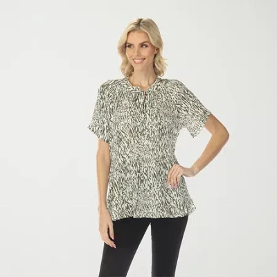 White Mark Printed Womens Split Tie Neck Short Sleeve Peplum Top In Green