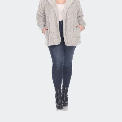 White Mark Ps Plush Hooded Cardigan With Pockets In Grey