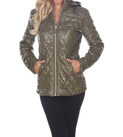 White Mark Puffer Hooded Coat In Olive In Green