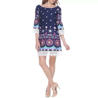 White Mark Rakel Womens 3/4 Sleeve Floral Sheath Dress In Blue
