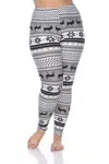 White Mark Reindeers Printed Leggings - Plus In Grey / White In Multi